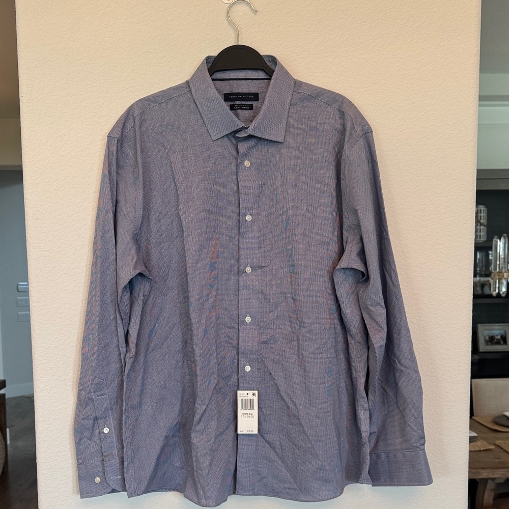 Tommy Hilfiger TMFlex Supima Slim fit Stretch Men's Blue Dress Shirt